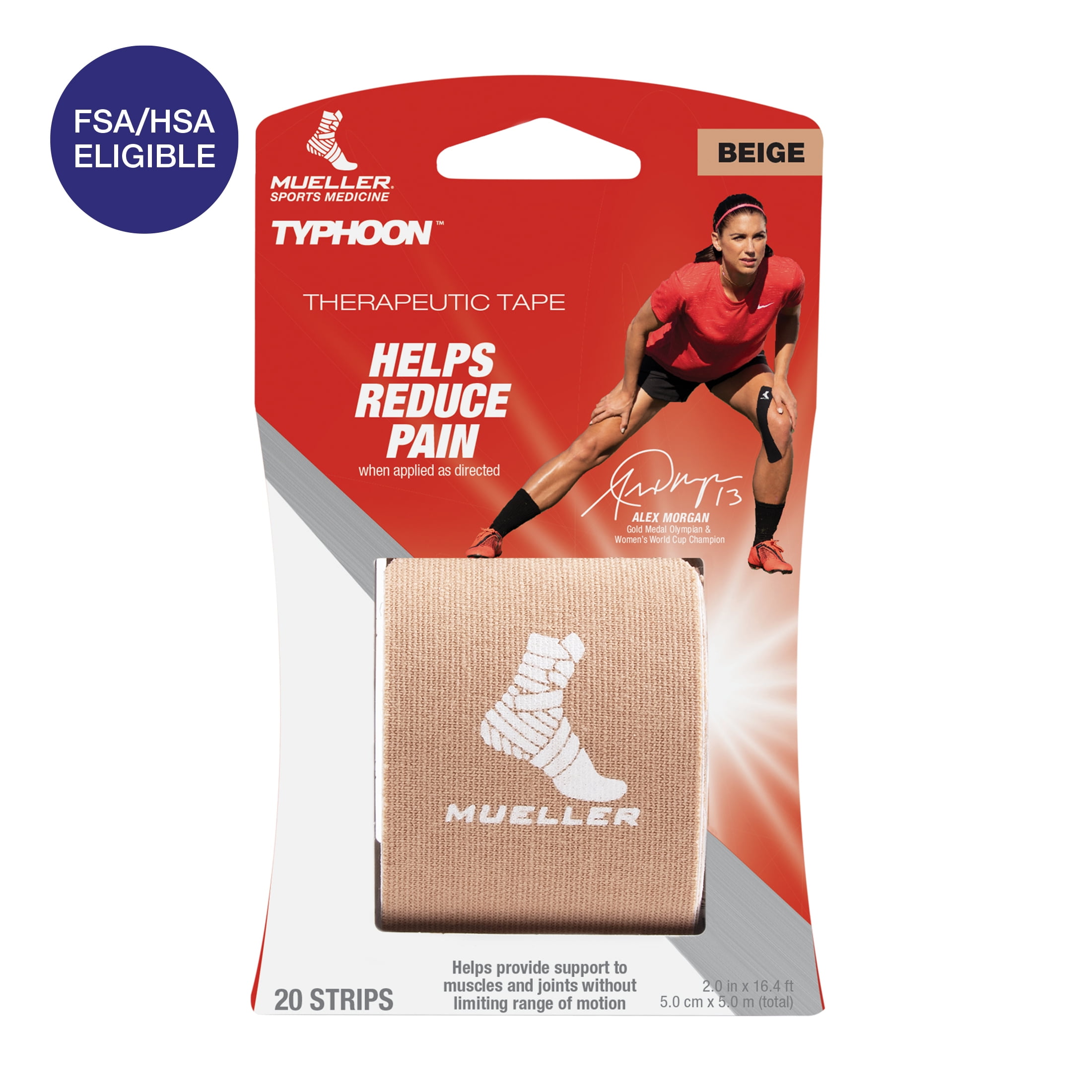 Mueller Typhoon Kinesiology Therapeutic Tape, Beige, 20 Precut IStrips