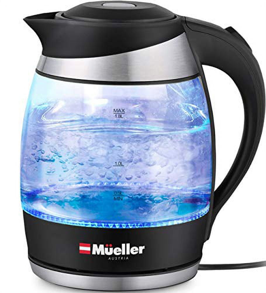 Mueller Ultra Kettle: Model No. M99S 1500W Electric Kettle with SpeedBoil  Tech, 1.8 Liter Cordless with LED Light, Borosilicate Glass, Auto Shut-Off