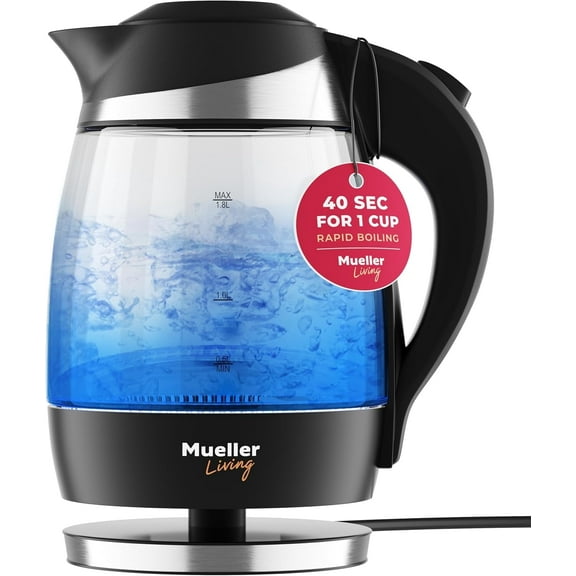 MuellerLiving Electric Kettle, 1500W Borosilicate Glass Tea Kettle Pot Water Heater for Coffee & Tea