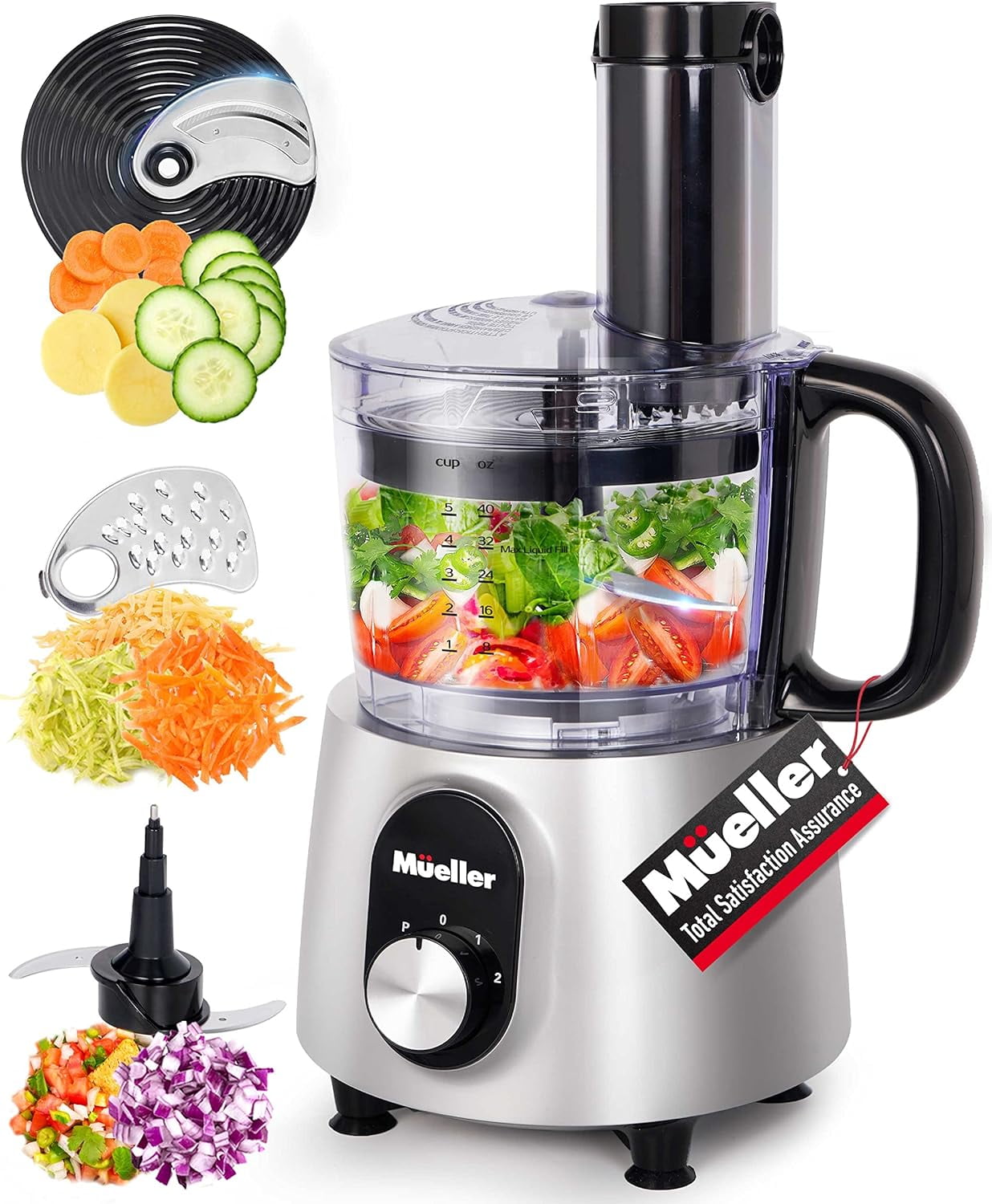 Mueller Ultra Prep Food Processor Chopper for Dicing, Slicing, Shredding, Mincing, and Pureeing, Food Chopper for Vegetables, Meat, Grains, Nuts, 8 Cup, Silver