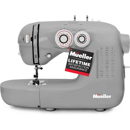 Mueller Ultra Stitch Sewing Machine, 110 Stitch Applications, LED Light, Foot Pedal, Reverse, Buttonhole, Button and Zipper Sewing, Easy to Use, Thread Cutter, Removable Accessories Storage, Grey