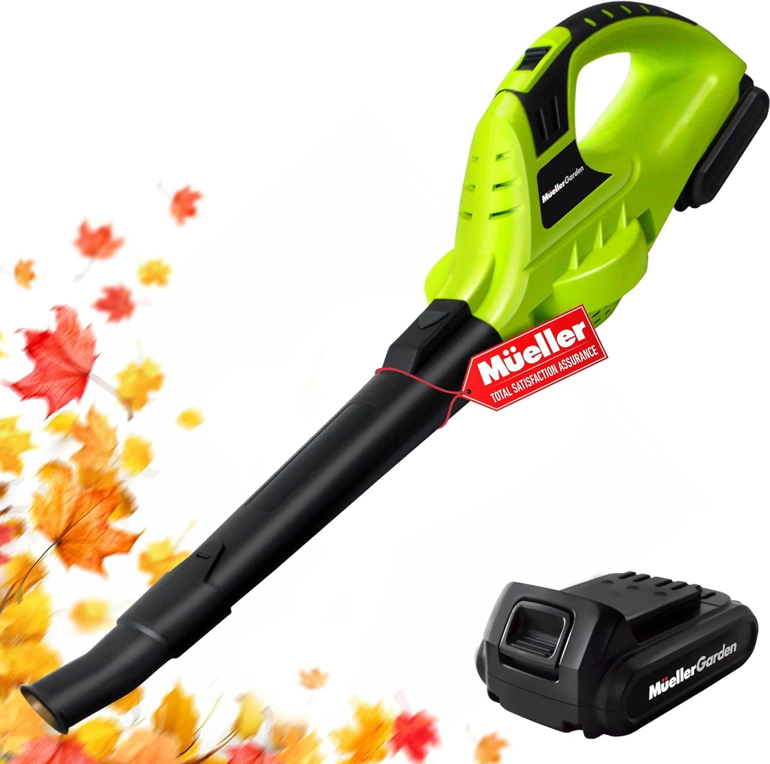 Mueller UltraStorm Cordless Leaf Blower, 140 MPH 20 V Powerful Motor, Electric Leaf Blower for Lawn Care, Battery Powered Leaf Blower for Snow Blowing High Capacity Battery \u0026 Charger Green