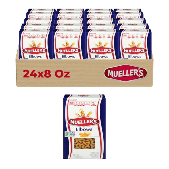 Muellers Elbow Macaroni (24-Pack, 8 oz Each)  A classic pasta shape perfect for mac and cheese, pasta salads, and hearty casseroles.