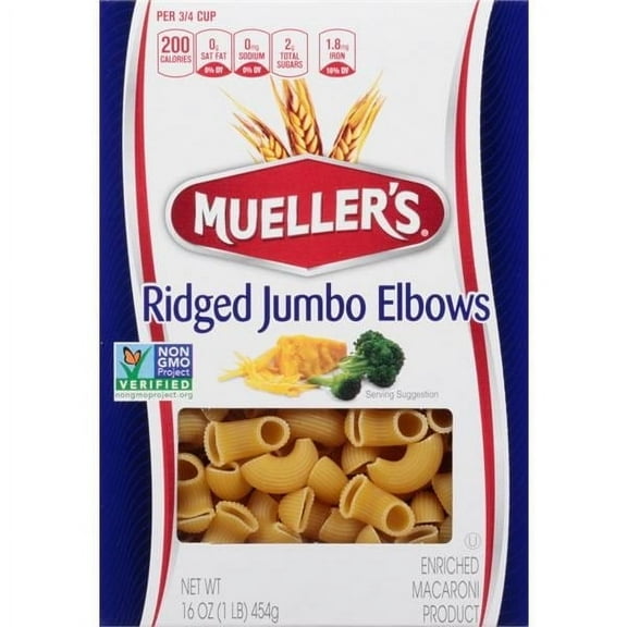 Mueller's Elbows Ridged Jumbo 16 oz (Pack of 8)