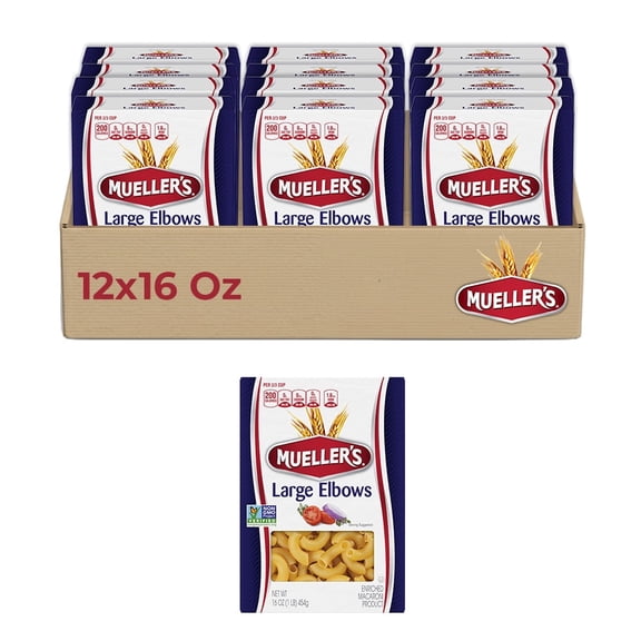 Mueller's Large Elbow Macaroni (12-Pack, 16 oz) – Classic elbows for mac & cheese, bakes & creamy dishes with excellent sauce absorption.