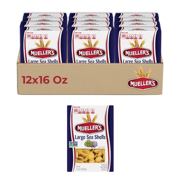 Muellers Large Pasta Sea Shells (12-Pack, 16 oz Each) Perfect for Baked Pasta & Hearty Sauces The ideal pasta shape for capturing sauces, creamy fillings, and rich flavors in every bite.