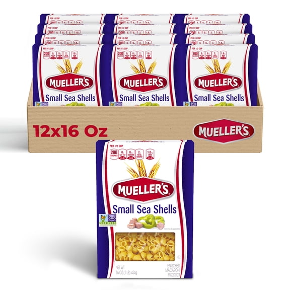Muellers Small Shells (12-Pack, 16 oz Each) Perfect for Soups, Salads & Casseroles The ideal pasta shape for capturing sauces, creamy textures, and hearty ingredients in every bite.