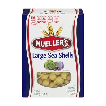 Mueller's Sodium-Free, Cholesterol-Free Large Sea Shells Pasta, 16 oz (Shelf-Stable)