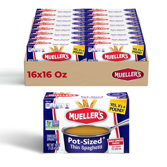Mueller's Thin Spaghetti (16-Pack, 16 oz) Light Italian pasta for elegant dishes with seafood, veggies & delicate sauces.