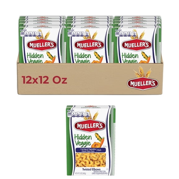 Muellers Twisted Elbow Pasta (12-Pack, 12 oz Each) A unique twisted elbow shape designed to hold more sauce, making it perfect for mac and cheese, pasta salads, casseroles, and creamy dishes.