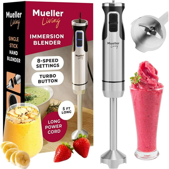 MuellerLiving Immersion Handheld Blender, 8-Speed Stainless Steel Hand Blender with Turbo Mode