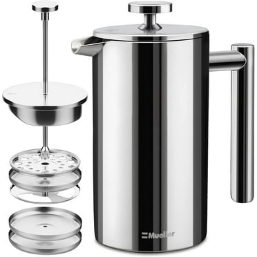 MuellerLiving Stainless Steel French Press Coffee Maker 20oz with 4 Level Filtration System