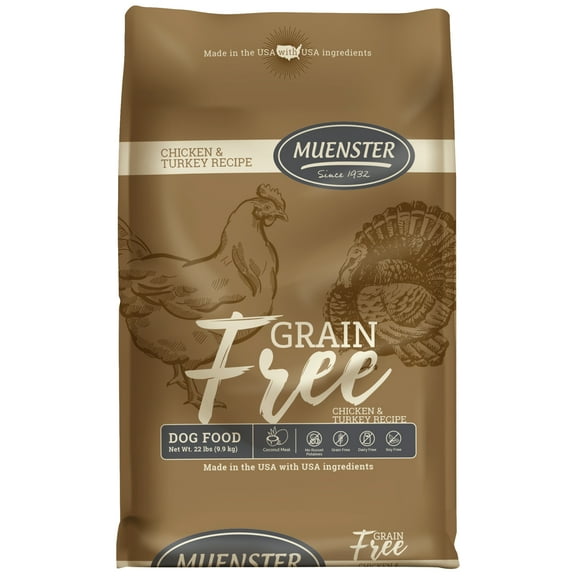 Muenster Grain Free Chicken and Turkey High Protein Dry Dog Food for All Life Stages, 22 lb Bag