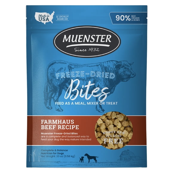 Muenster Beef Bites Freeze-Dried Dog Food, Training Treats, Food or Topper, All Life Stages, 20 oz Pouch