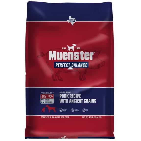 Muenster Perfect Balance Ancient Grains Pork Moderate Protein and Fat Dry Dog Food, All Life Stages, 30 lb Bag