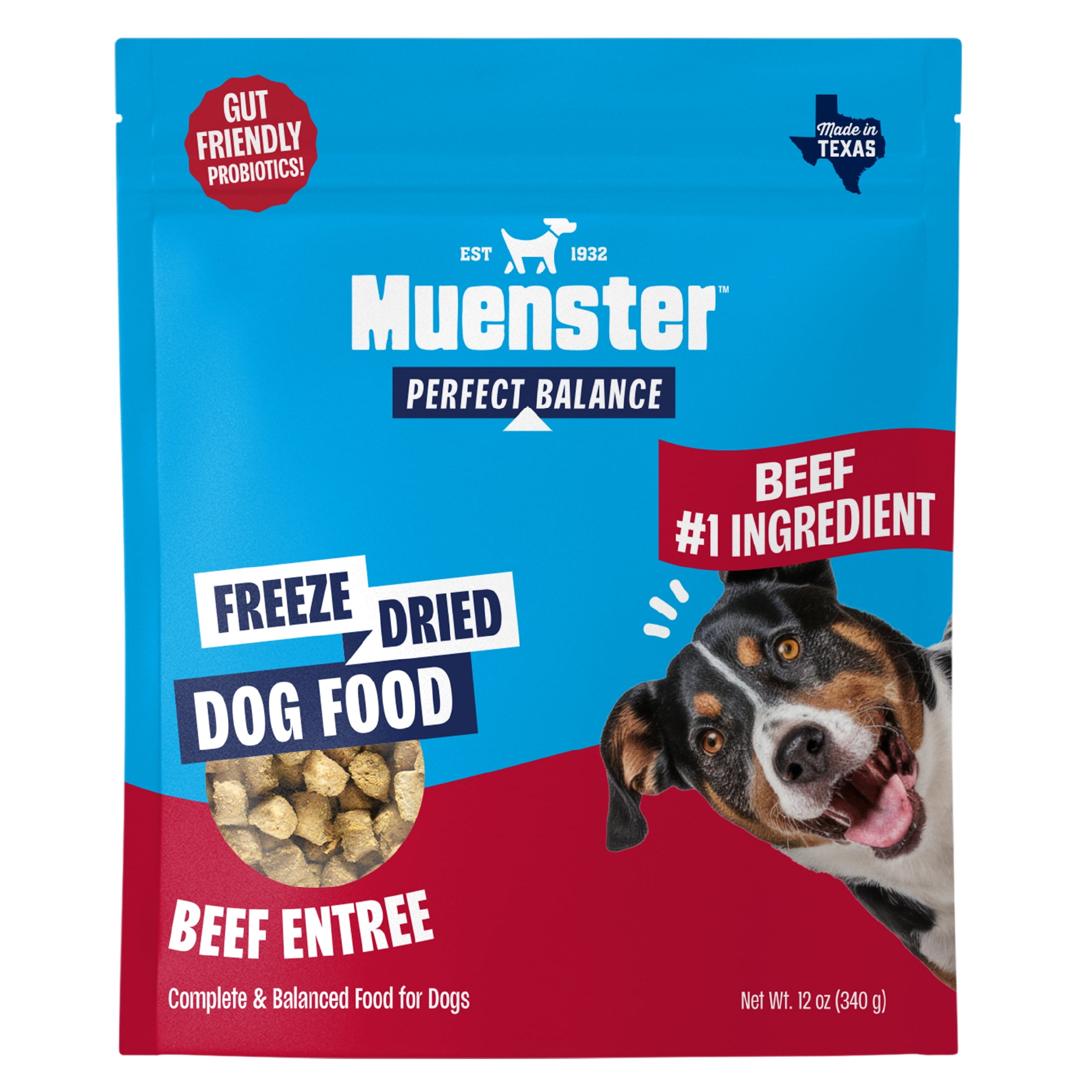 Muenster Perfect Balance Beef Bites Freeze-Dried Dog Food, Training Treats, Food or Topper, All Life Stages, 12 oz Pouch