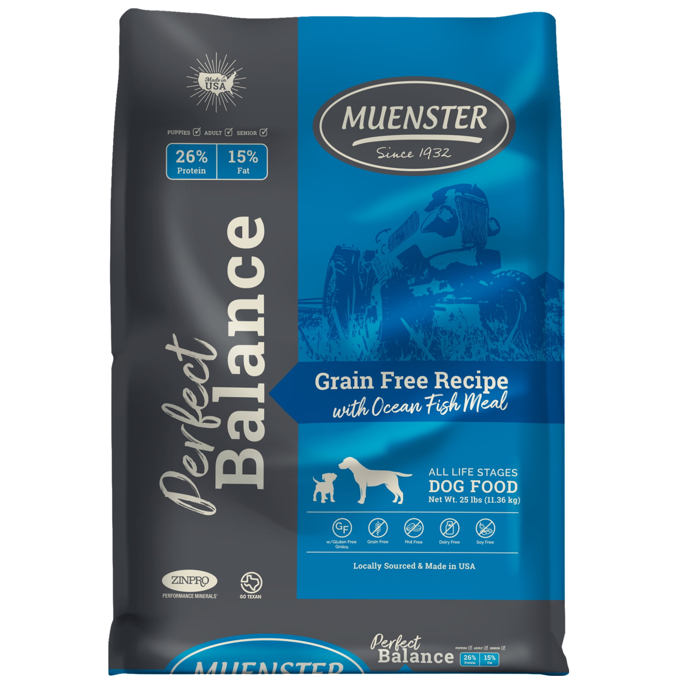 Muenster Perfect Balance Grain Free Ocean Fish Dog Food, All Life Stages, 25 lb Bag