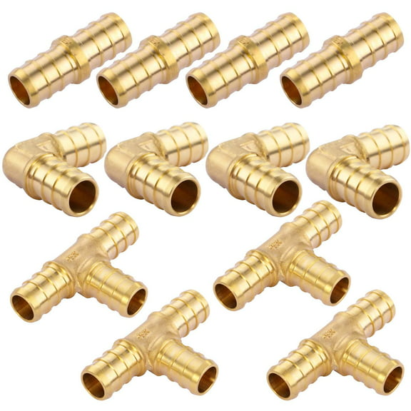 Muerk 1/2 inch T PEX Tee & 90 Degree Elbow & Straight Coupling 1/2" (pack of 12) Lead Free Brass Barb Crimp Pipe Fitting/Fittings