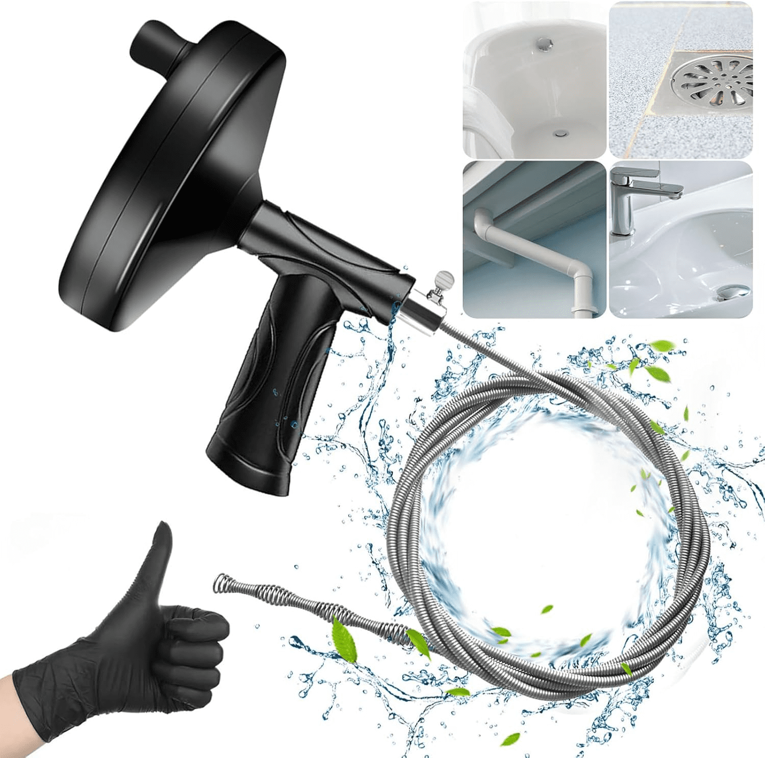 Muerk Drain Snake Auger 33 Feet, Plumbing Snake Drain Hair Clog Removal