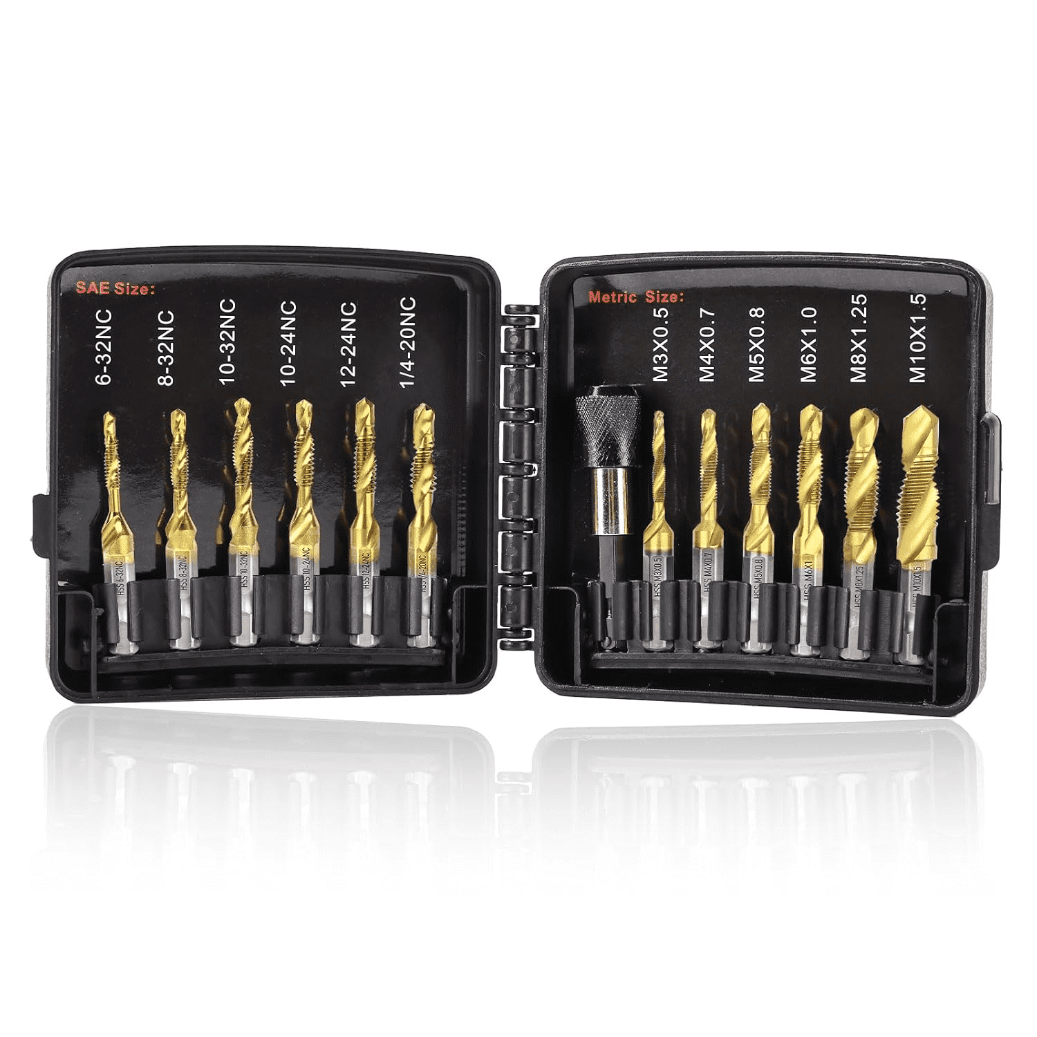 Charext Drill Tap Set with Quick-Change Adapter of 13Pcs, 6 SAE Sizes ...