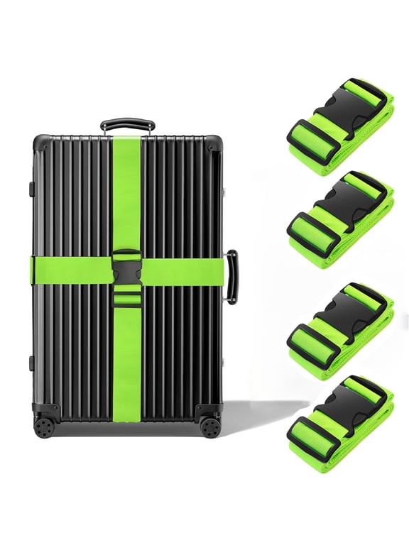 Luggage Straps Belts TSA Approved Keep Suitcase Secure While Traveling, 79" Long Add a Bag Premium Accessory for Travel Bag Closure, 4 Pack Green