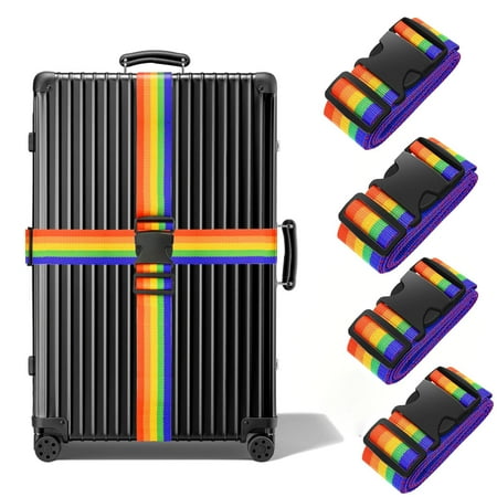 Muerk Luggage Straps Belts TSA Approved Keep Suitcase Secure While Traveling, 79" Long Add a Bag Premium Accessory for Travel Bag Closure, 4 Pack Rainbow