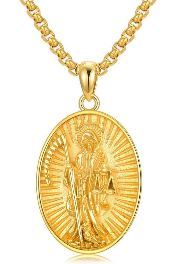 Muerte Necklace 925 Sterling Silver Grim Reaper Pendant Jewerly Death Moth Gothic Skull with Scythe Gift for Men Women