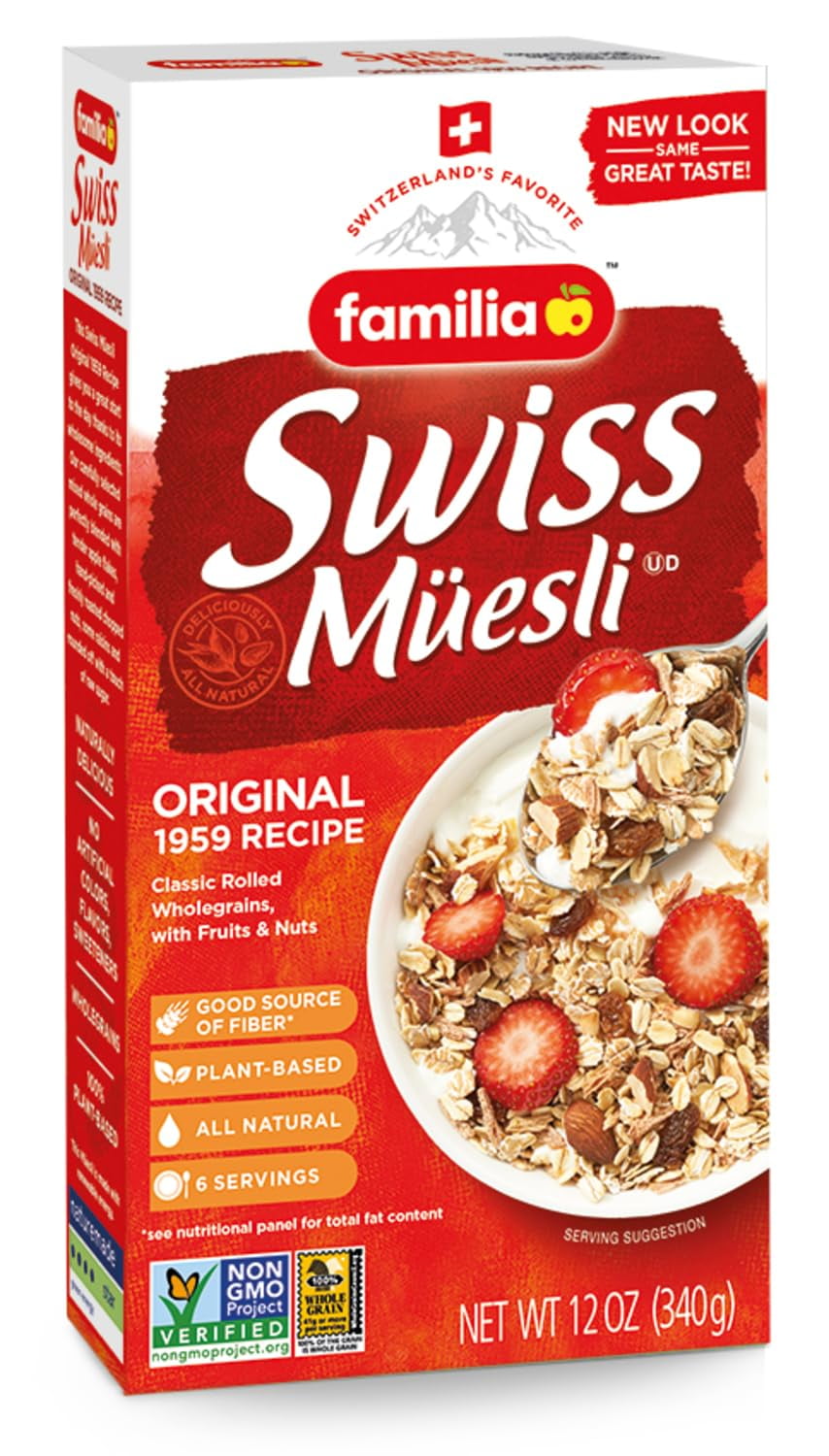 Muesli Cereal, Original Recipe with Fruit and Nuts Enjoy Hot, Cold or