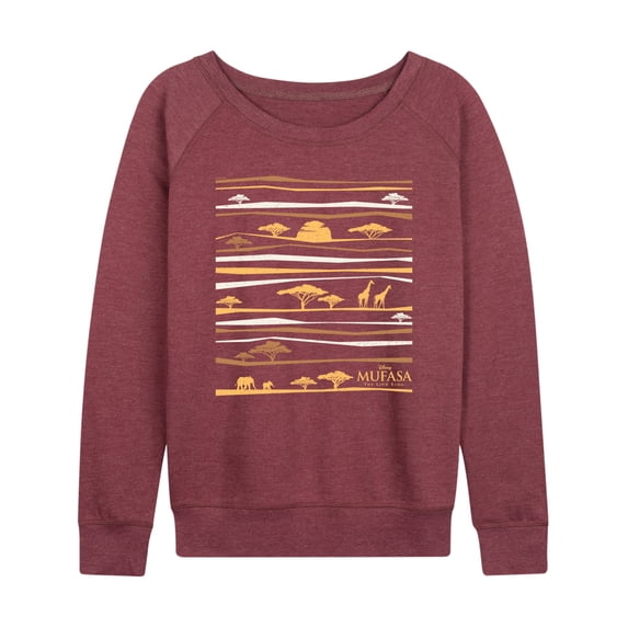The Lion King - Line Pattern Lightweight French Terry Wide Neck Long Sleeve Graphic Shirt