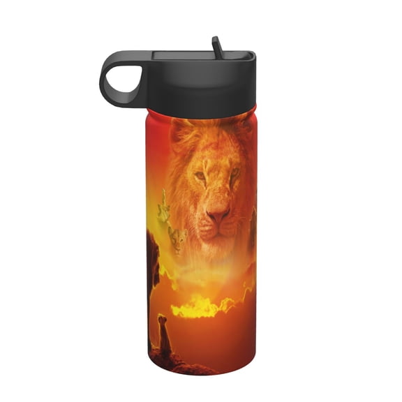 Mufasa The Lion King Kids Insulated Water Bottle With Straw - 18 Oz Stainless Steel Double Wall Vacuum Cup, Leakproof, Bpa Free, Suitable For Boys And Girls