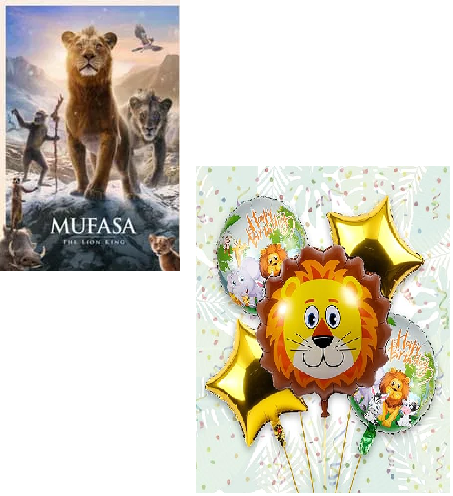 Mufasa: The Lion King (2024) & Jungle Theme Foil Balloons - 5 Pcs Lion Combo Set