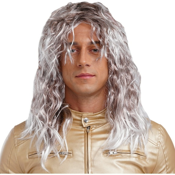 Mufeng 80s Disco Wig for Men Rocker Cosplay Wig Long Curly Hair Wig for Halloween Themed Party Outfit Type B One Size