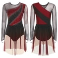 thumbnail image 1 of Mufeng Figure Skating Dress for Women Long Sleeve Mesh Rhinestone Gymnastics Competition Leotard Burgundy XXL, 1 of 9