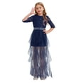 thumbnail image 1 of Mufeng Flower Girl Dresses for Wedding Floral Lace Bodice Ruffled Tulle Princess Ball Gown Kids Prom Dark Blue 12, 1 of 5