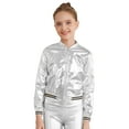 thumbnail image 1 of Mufeng Girls Boys Sparkle Metallic Bomber Jacket for Kids Hip Hop Jazz Modern Dance Disco Party Costume Silver 12, 1 of 7