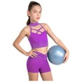thumbnail image 1 of Mufeng Girls Gymnastics Ballet Dancewear 2Pcs Shiny Rhinestone Crop Top And Shorts Set Dance Stage Performance Outfit Purple 12, 1 of 5