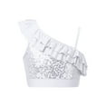 thumbnail image 1 of Mufeng Girls Sequin One Shoulder Ballet Dance Crop Top Modern Jazz Hip Hop Ruffle Cami Tank Tops White 8, 1 of 7