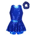 thumbnail image 1 of Mufeng Girls Shiny Sequins Dance Dress Leotard Unitard Performance Ballet Dance Gymnastics Outfits Royal Blue 14, 1 of 8