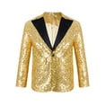 thumbnail image 1 of Mufeng Kids Boy Shiny Sequins Tuxedo Suit Jacket Blazer Coat Wedding Party Performance Dance Costume Gold 16, 1 of 7