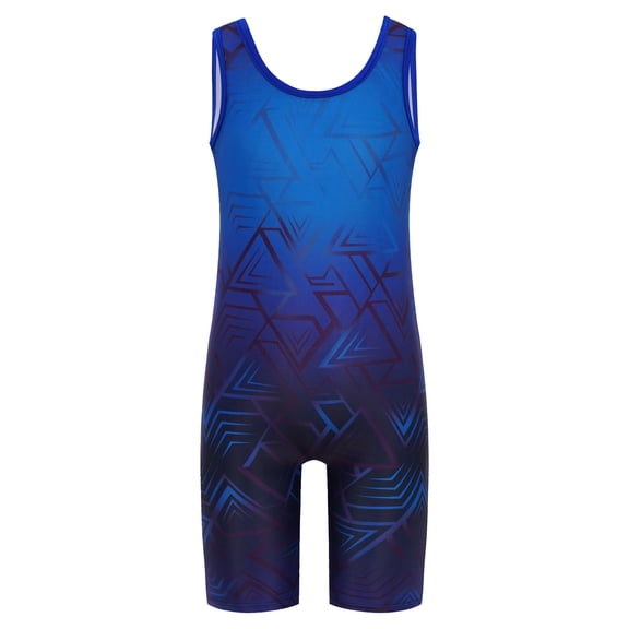 Mufeng Kids Boys Sleeveless Athletic Swimsuit Wrestling Singlet for Sports Workout Gym Exercising Tumbling Unitard Blue 8