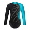 thumbnail image 1 of Mufeng Kids Girls Gymnastics Leotard Sparkle Color Block Long Sleeve Athletic Bodysuit Dance Unitard Lake Blue 16, 1 of 4