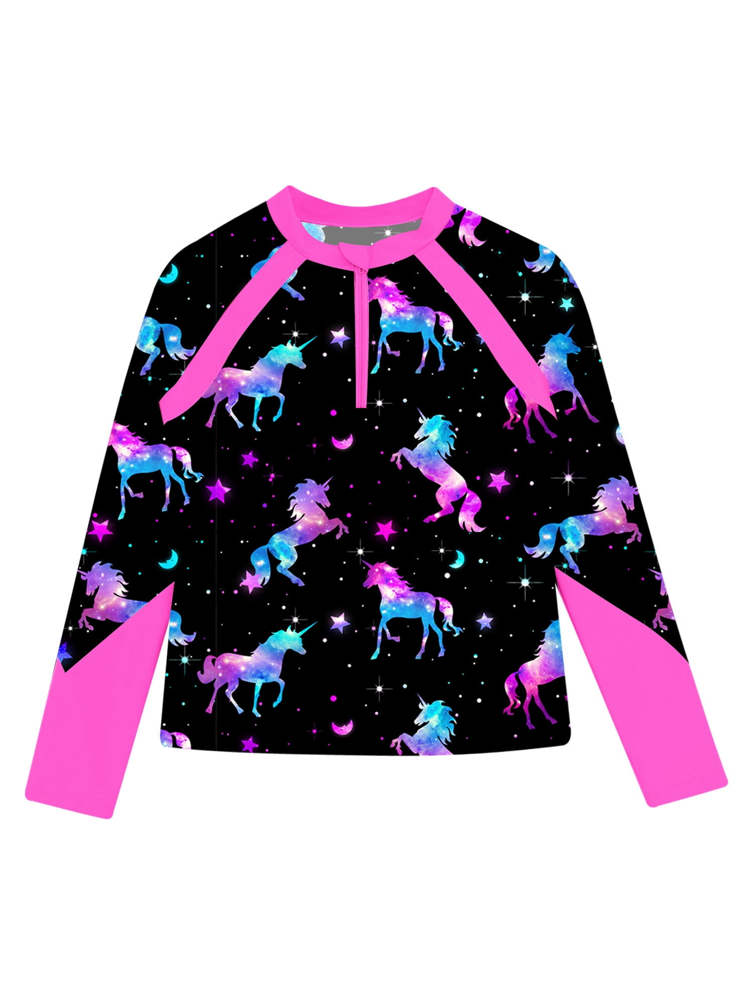 Mufeng Kids Girls Mermaid Fish Scales Swim Shirt Long Sleeve Rash Guard