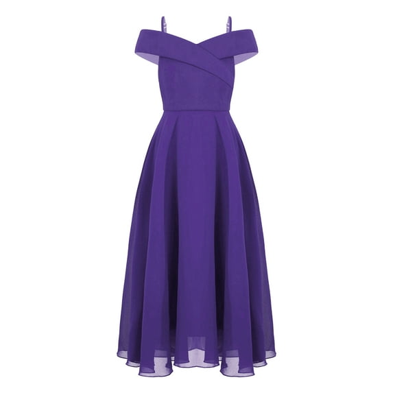 Mufeng Kids Girls Off Shoulder Long Dress Bridesmaid Wedding Pageant Flower Dress Pageant Formal Gowns Purple 14