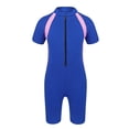 thumbnail image 1 of Mufeng Kids One Piece Shorty Swimsuit Zipper Front Rash Guard Swimwear Athletic Bathing Suit Wetsuit Blue 14, 1 of 7