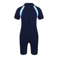 thumbnail image 1 of Mufeng Kids One Piece Shorty Swimsuit Zipper Front Rash Guard Swimwear Athletic Bathing Suit Wetsuit Navy Blue 10, 1 of 7