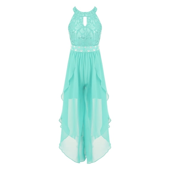 Mufeng Kids Sleeveless Romper Gown Sequined Lace Party Dress Wedding Bridesmaid Flower Girls Dress Mint Green 12