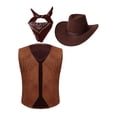thumbnail image 1 of Mufeng Kids Western Cowboy Costume Suede Vest Waistcoat with Hat Bandanna Outfit Fancy Party Dress Up Brown 6, 1 of 5