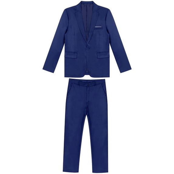 Mufeng Men's 2 Piece Dress Suit Slim Fit One Button Solid Formal Wedding Tuxedo Blazer Pants for Casual Formal Royal Blue 5XL
