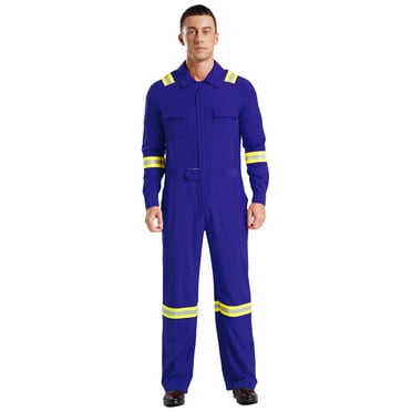 Mufeng Men's Classic High Visibility Reflective Stripes Work Coveralls with Pockets Workwear Blue S
