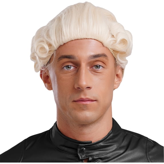 Mufeng Men's Colonial Wigs Colonial George Washington Costume Accessory Judge Lawyer Wig Beige One Size
